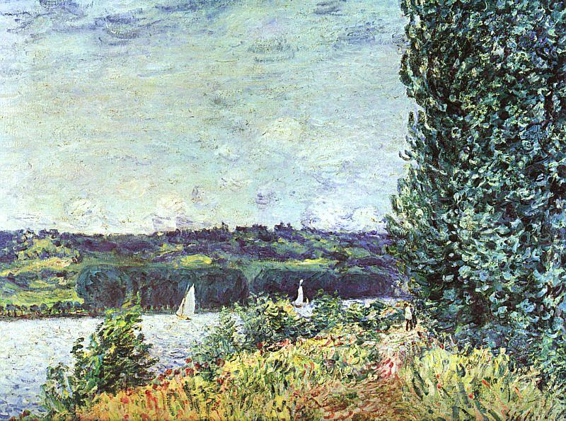 Alfred Sisley The Banks of the Seine : Wind Blowing France oil painting art